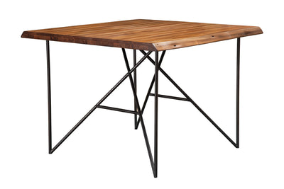 Alpine Furniture Live Edge Solid Wood Pub Table w/Metal Legs, Light Walnut