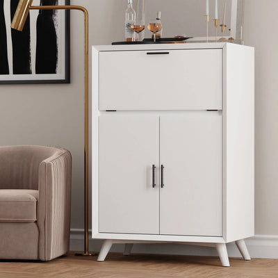 Alpine Furniture Flynn Large Bar Cabinet w/Drop Down Tray, White.